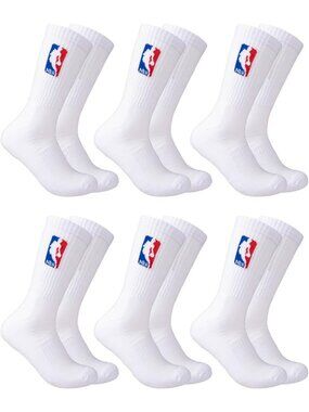Men's NBA Cushioned Crew Socks - 6 Pack, Athletic Fit, Comfortable & Durable